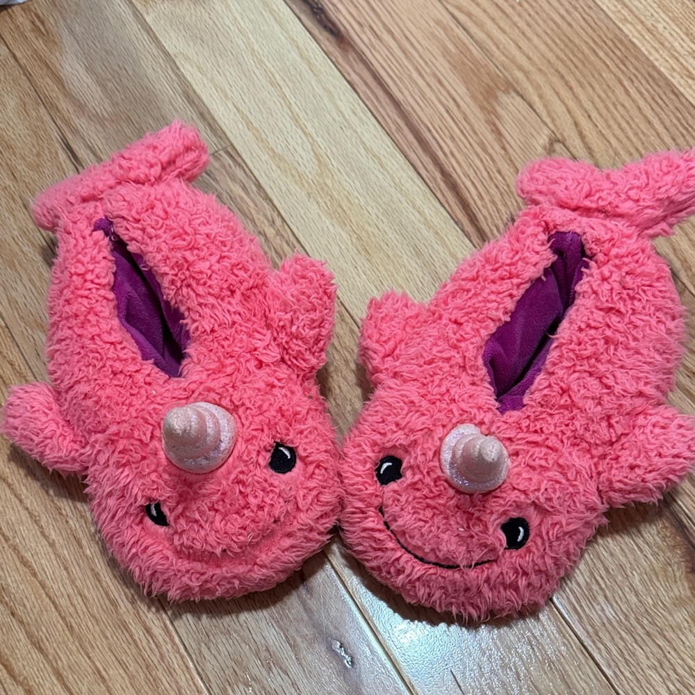 Pink Narwhal Plush Slippers